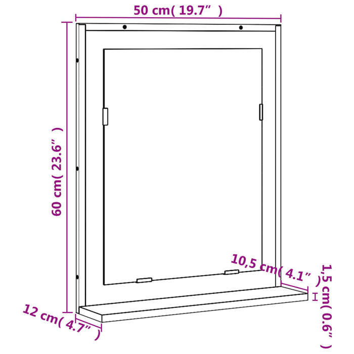 Огледало за баня с рафт черно 50x12x60 см инженерно дърво