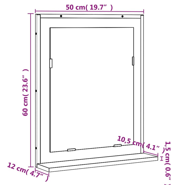 Огледало за баня с рафт кафяв дъб 50x12x60 см инженерно дърво