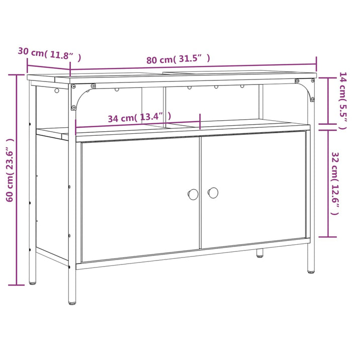 Шкаф за мивка за баня Grey Sonoma 80x30x60 cm Engineered Wood