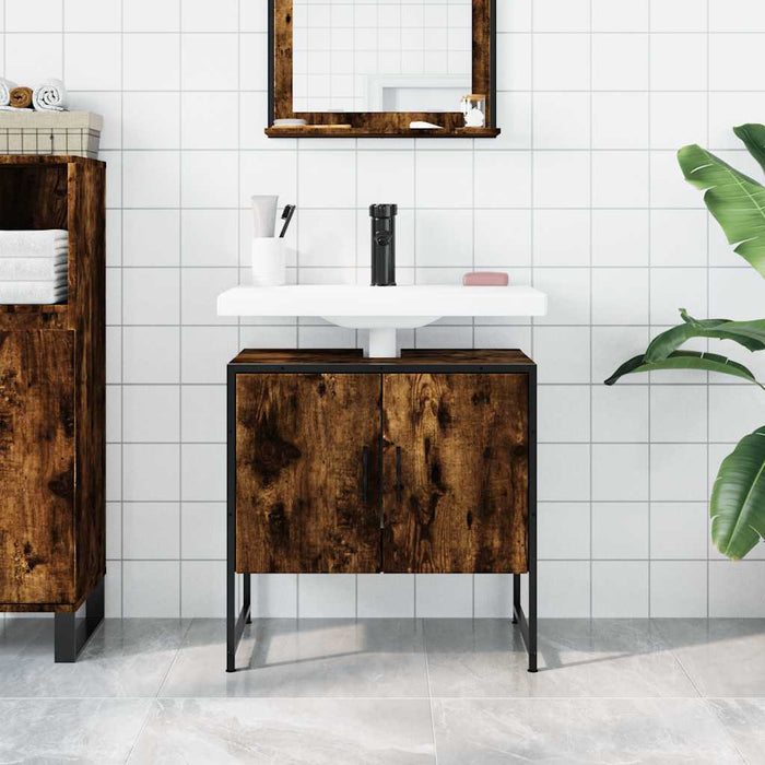 Bathroom Sink Cabinet Smoked Oak 60x33x60 cm Engineered Wood