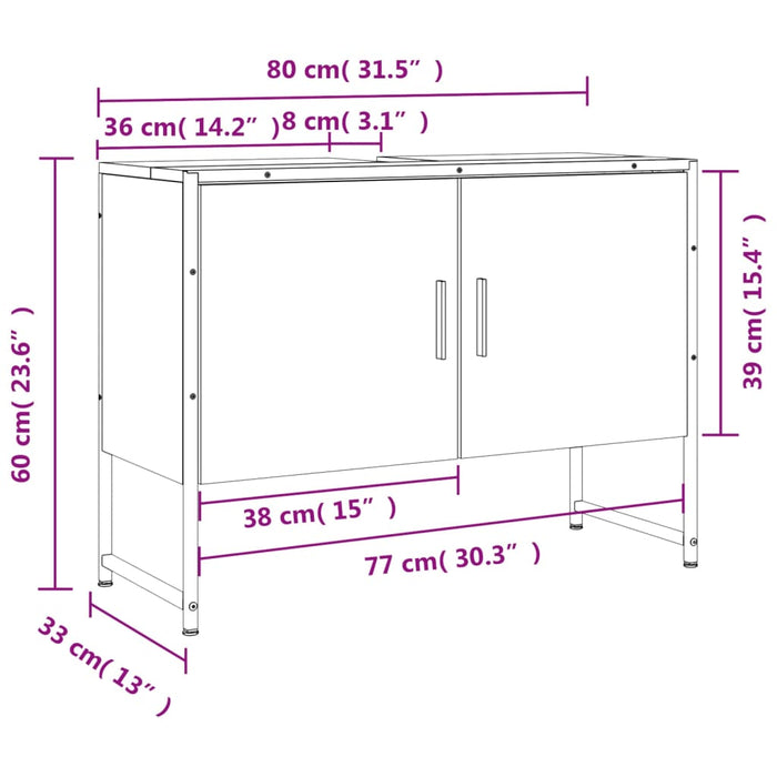 Шкаф за мивка за баня черен 80x33x60 см инженерно дърво