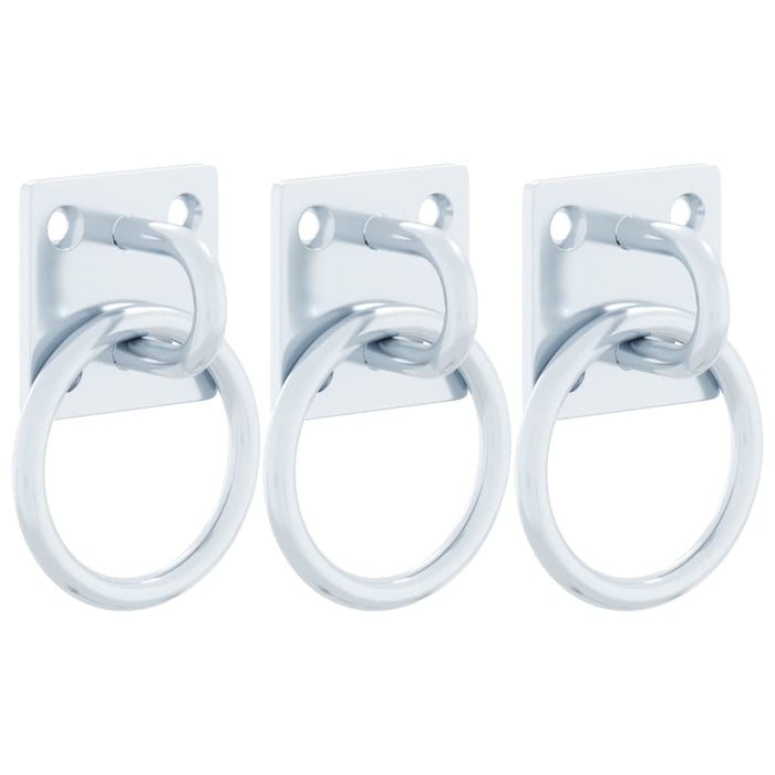 Hitching Rings with Plates 3 pcs Silver Steel