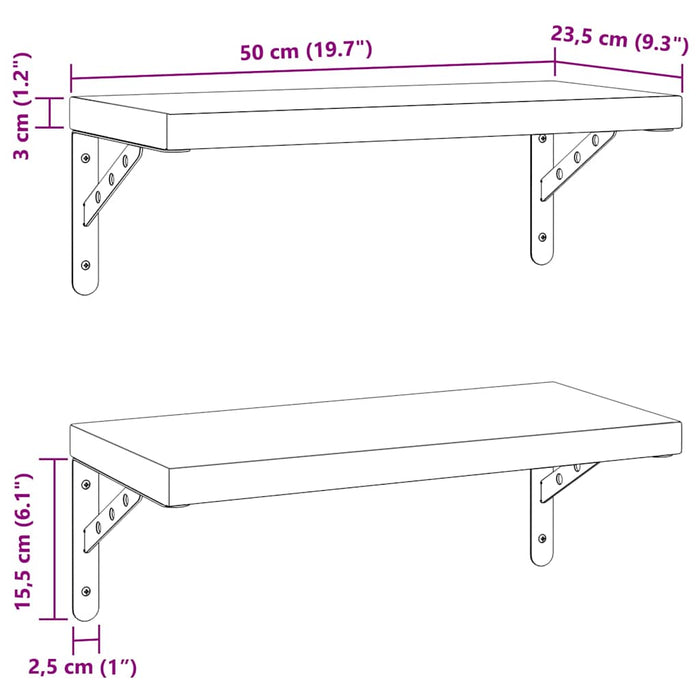 Rafturi de perete 2 buc 50x23,5 cm Argintiu Otel Inoxidabil