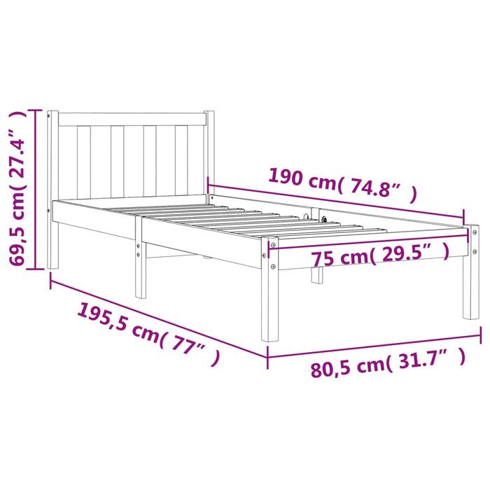 Bed Frame without Mattress Wax Brown 75x190 cm Small Single Solid Wood Pine