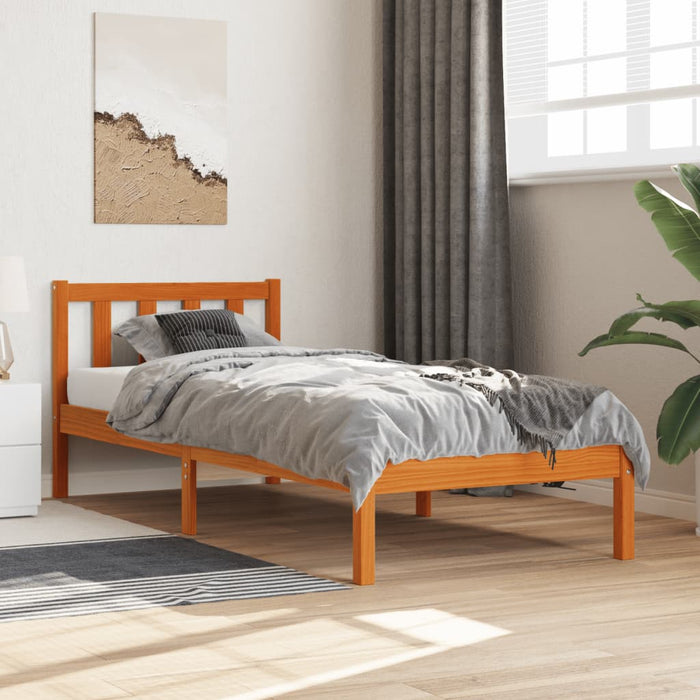 Bed Frame without Mattress Wax Brown 75x190 cm Small Single Solid Wood Pine