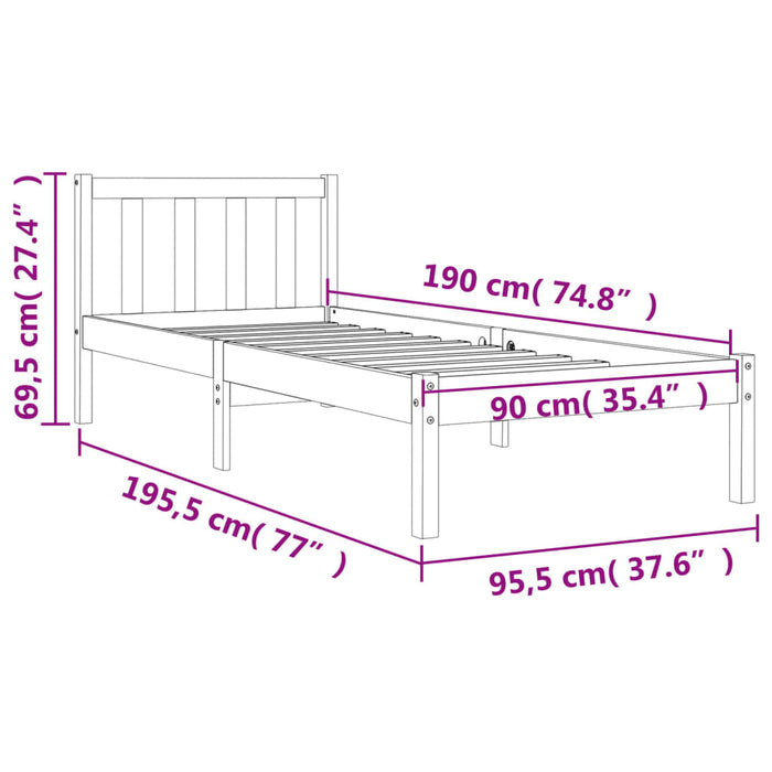 Bed Frame without Mattress Wax Brown 90x190 cm Single Solid Wood Pine