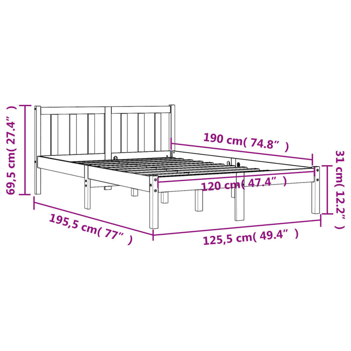 Bed Frame without Mattress Wax Brown 120x190 cm Small Double Solid Wood Pine