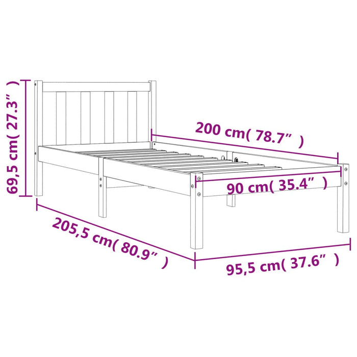 Bed Frame without Mattress Wax Brown 90x200 cm Solid Wood Pine