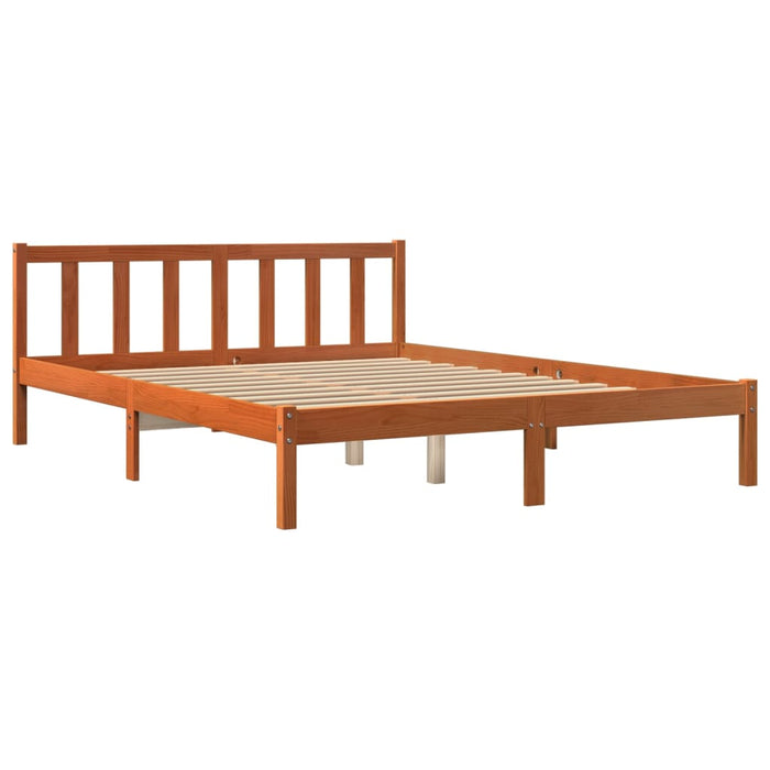 Bed Frame without Mattress Wax Brown 150x200 cm King Size Solid Wood Pine