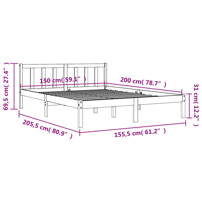 Bed Frame without Mattress Wax Brown 150x200 cm King Size Solid Wood Pine