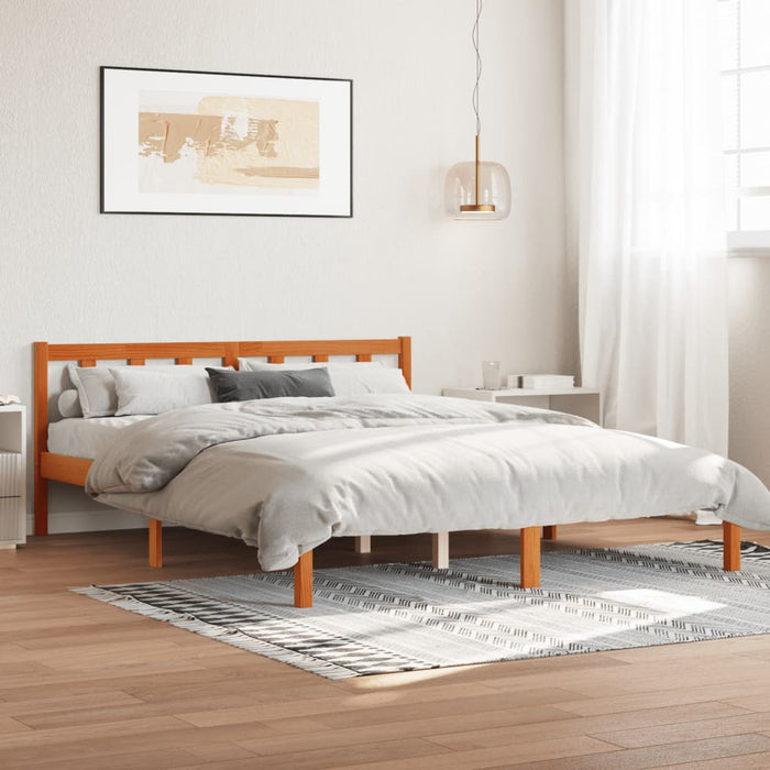 Bed Frame without Mattress Wax Brown 150x200 cm King Size Solid Wood Pine