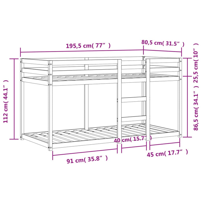 Bunk Bed without Mattress Wax Brown 75x190 cm Small Single Solid Wood Pine