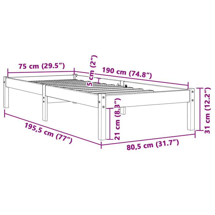 Bed Frame without Mattress Wax Brown 75x190 cm Small Single Solid Wood Pine