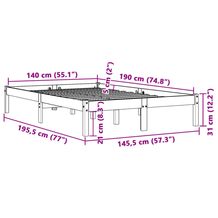 Bed Frame without Mattress Wax Brown 140x190 cm Solid Wood Pine