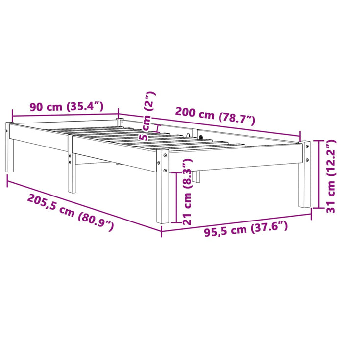 Bed Frame without Mattress Wax Brown 90x200 cm Solid Wood Pine