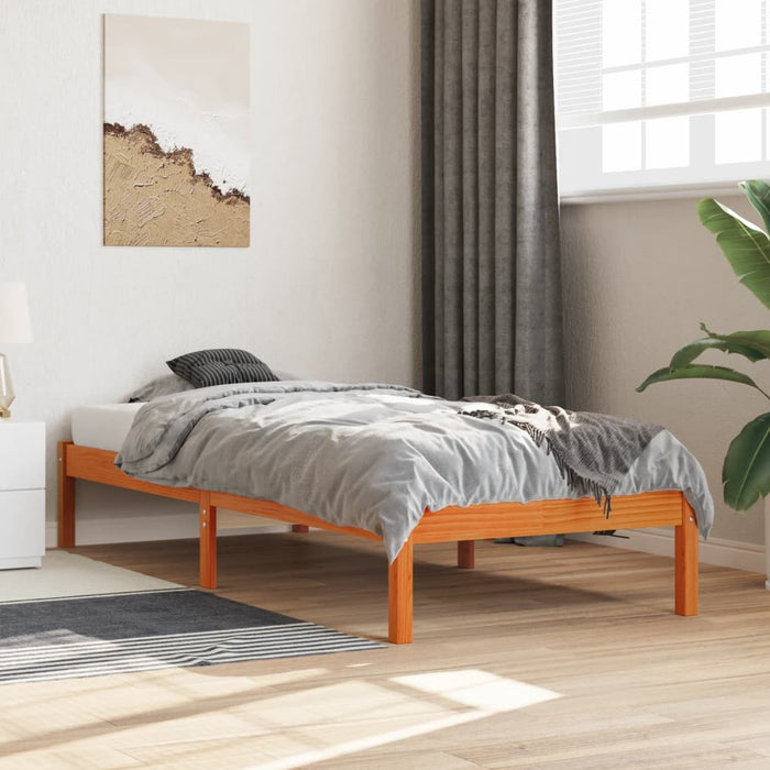 Bed Frame without Mattress Wax Brown 90x200 cm Solid Wood Pine