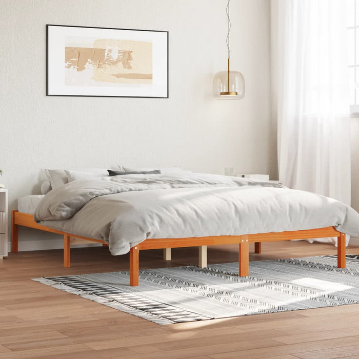 Bed Frame without Mattress Wax Brown 150x200 cm King Size Solid Wood Pine