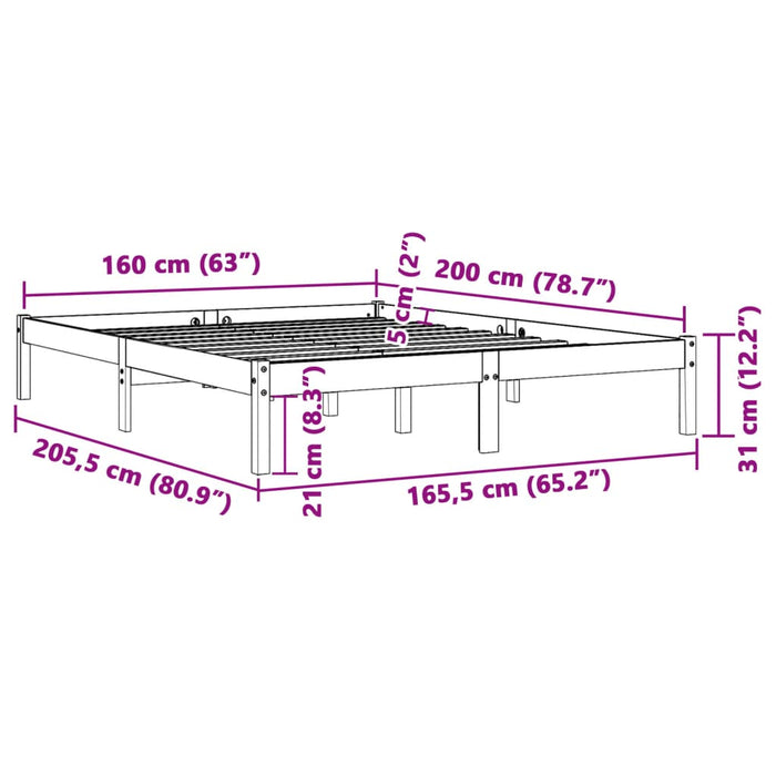 Bed Frame without Mattress Wax Brown 160x200 cm Solid Wood Pine