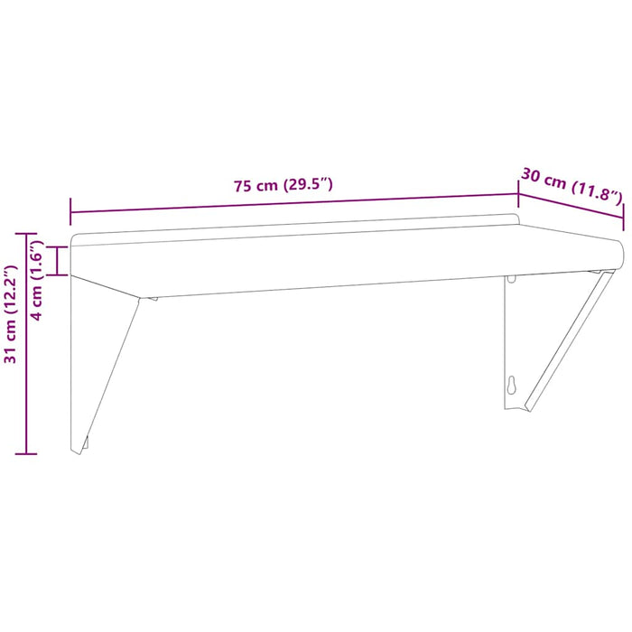 Wall Shelf 75x30x31 cm Silver Stainless Steel