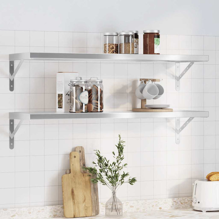 Wall Shelves 2 pcs 100x30x3 cm Silver Stainless Steel