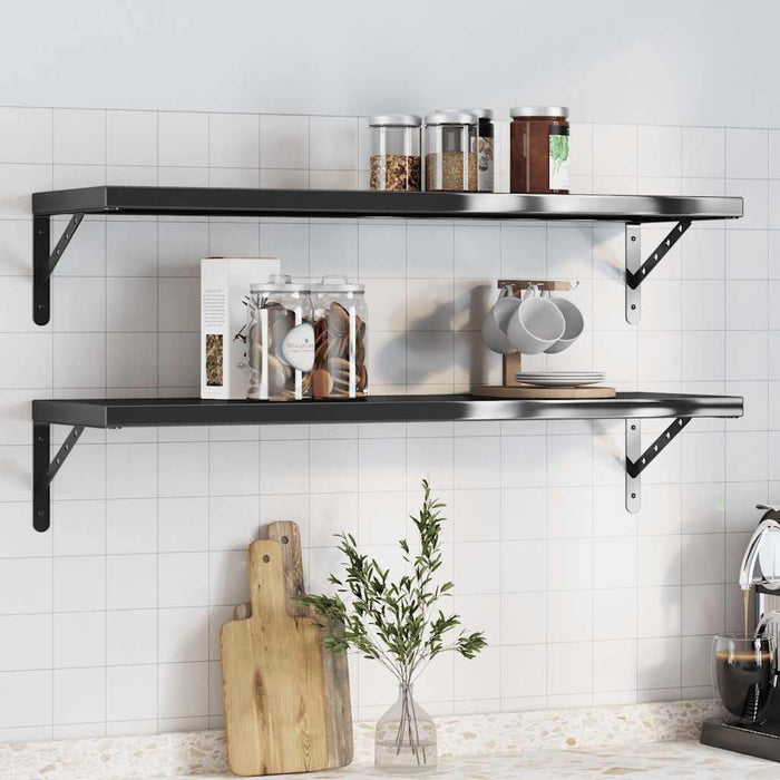 Wall Shelves 2 pcs 100x30x3 cm Black Stainless Steel