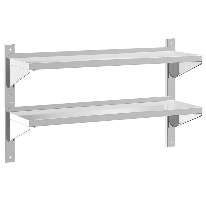 2-Tier Wall Shelf 100x30x60 cm Silver Stainless Steel