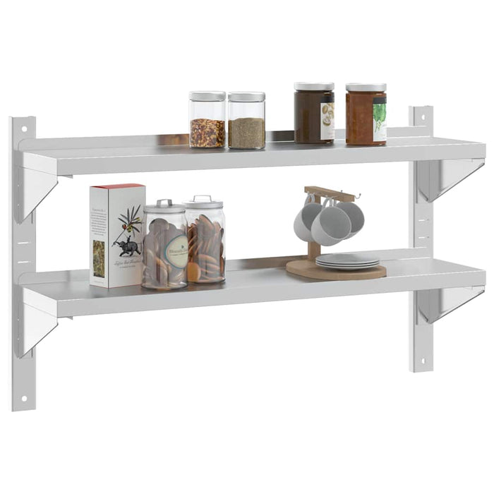 2-Tier Wall Shelf 100x23.5x60 cm Silver Stainless Steel