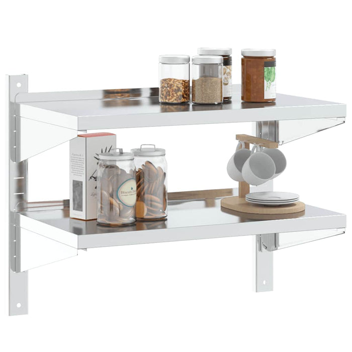 2-Tier Wall Shelf 75x40x60 cm Silver Stainless Steel