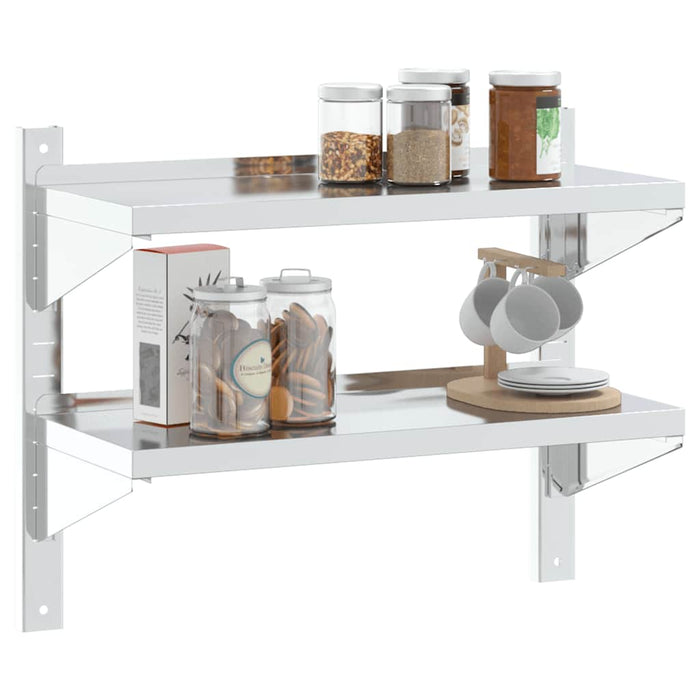 2-Tier Wall Shelf 75x30x60 cm Silver Stainless Steel