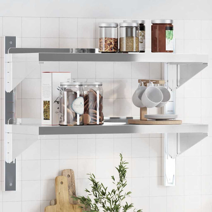 2-Tier Wall Shelf 75x30x60 cm Silver Stainless Steel