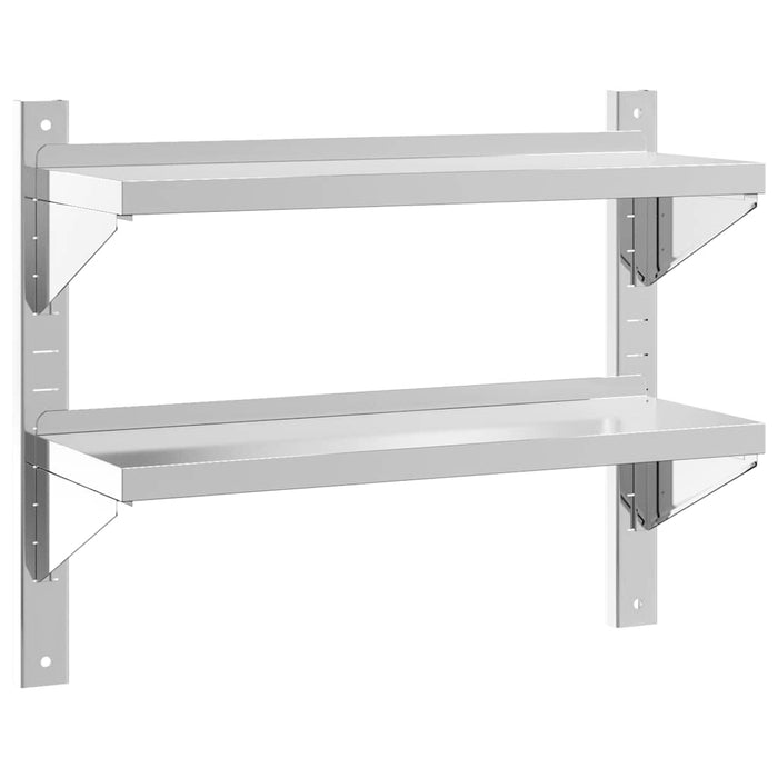 2-Tier Wall Shelf 75x23.5x60 cm Silver Stainless Steel