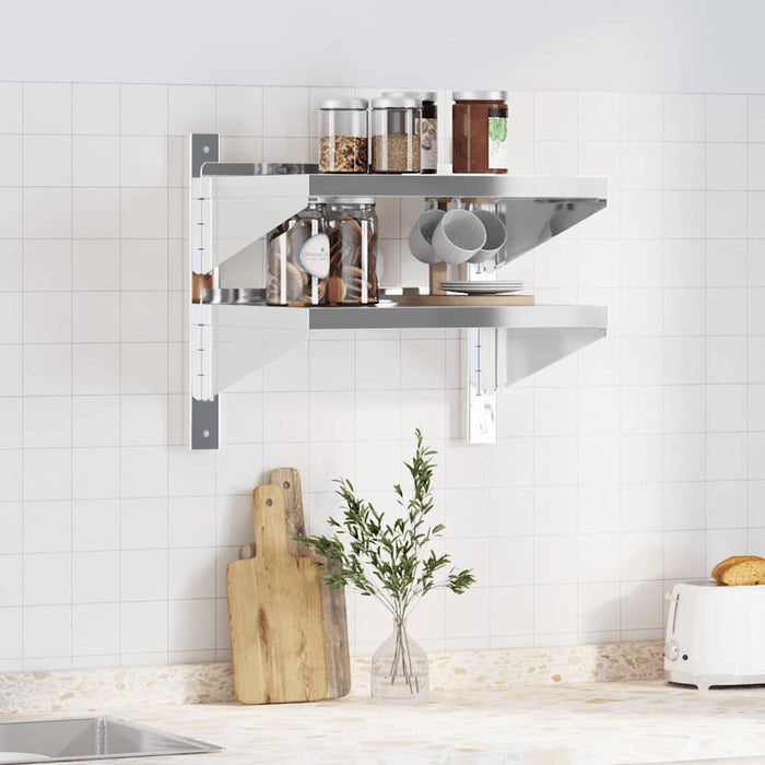 2-Tier Wall Shelf 50x40x48 cm Silver Stainless Steel