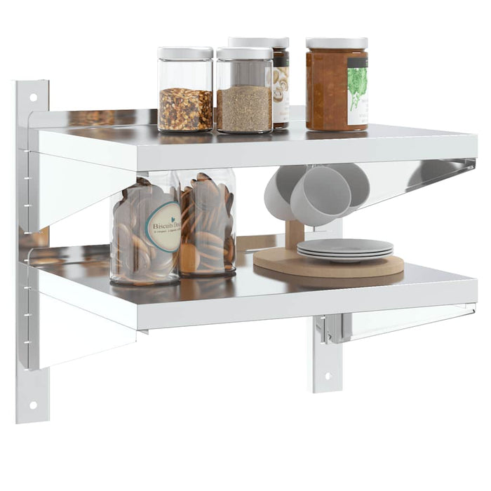 2-Tier Wall Shelf 50x40x48 cm Silver Stainless Steel