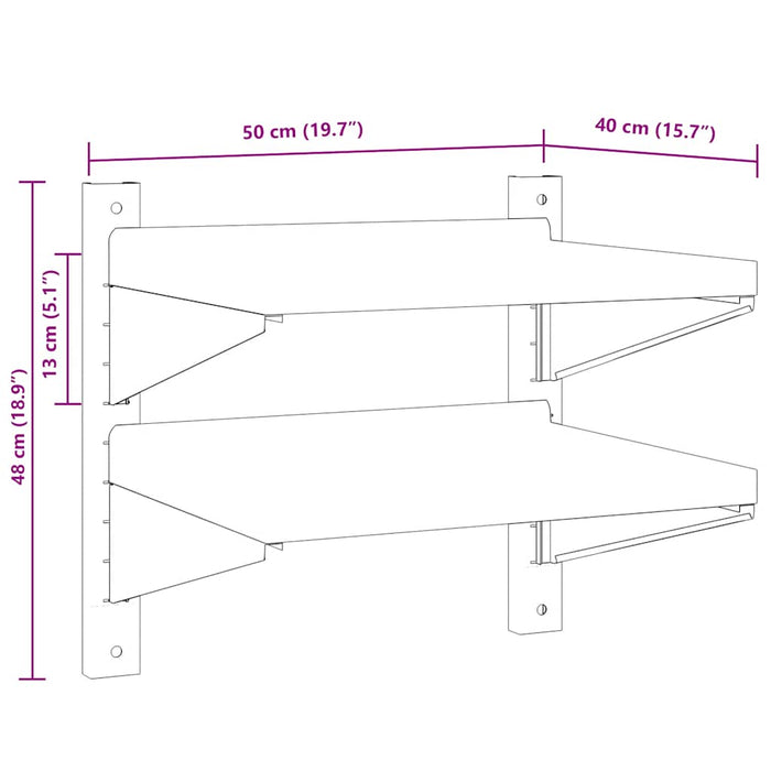 2-Tier Wall Shelf 50x40x48 cm Silver Stainless Steel