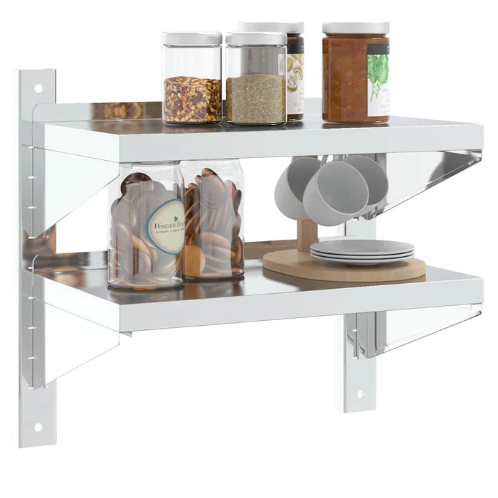 2-Tier Wall Shelf 50x30x48 cm Silver Stainless Steel