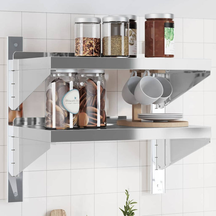 2-Tier Wall Shelf 50x30x48 cm Silver Stainless Steel