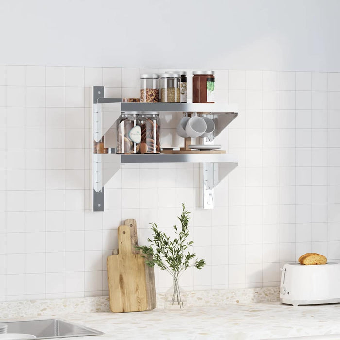 2-Tier Wall Shelf 50x23.5x48 cm Silver Stainless Steel