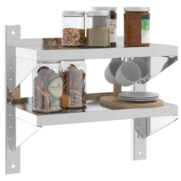 2-Tier Wall Shelf 50x23.5x48 cm Silver Stainless Steel