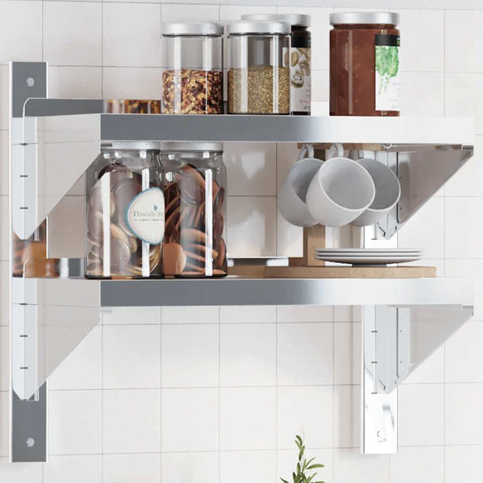 2-Tier Wall Shelf 50x23.5x48 cm Silver Stainless Steel