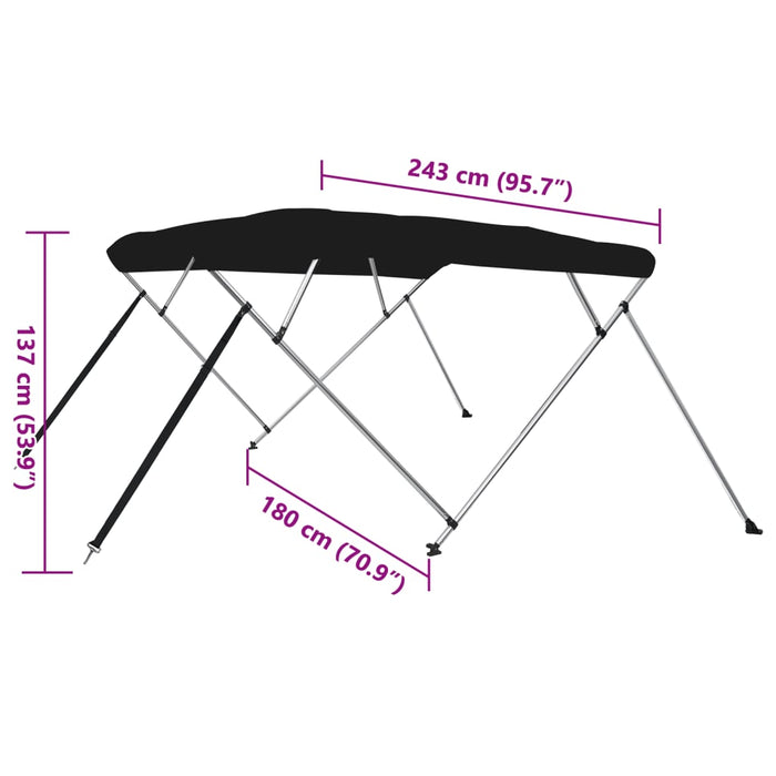 4-bow Bimini Top Black 243x180x137 cm