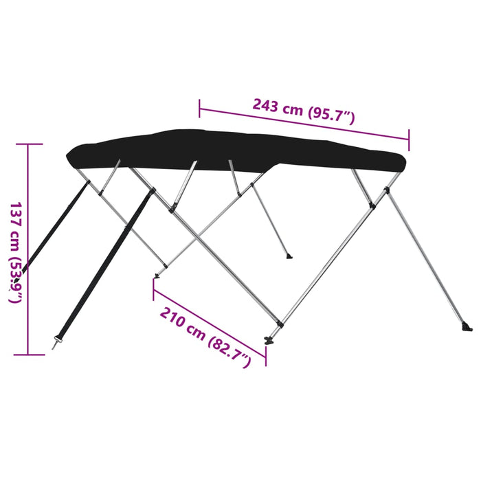 4-bow Bimini Top Black 243x210x137 cm