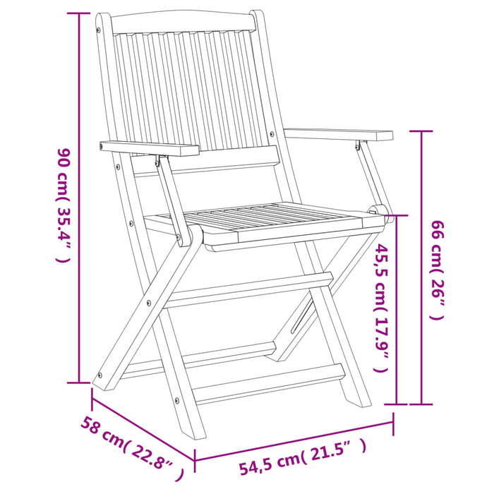 Сгъваеми градински столове 6 бр. 54,5x58x90 см масивна акация