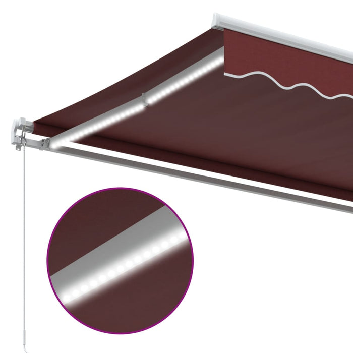 Manual Retractable Awning with LED Burgundy 400x300 cm