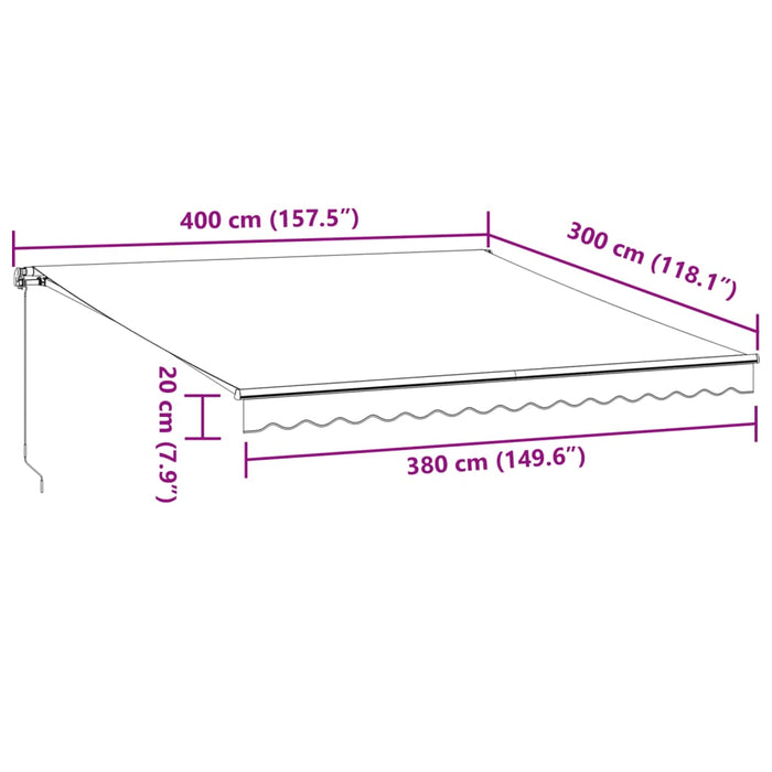 Manual Retractable Awning with LED Burgundy 400x300 cm