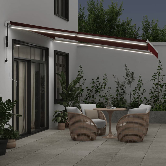 Automatic Retractable Awning with LED Burgundy 400x300 cm