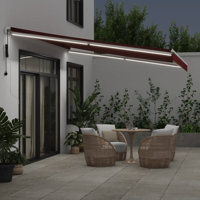 Automatic Retractable Awning with LED Burgundy 450x300 cm