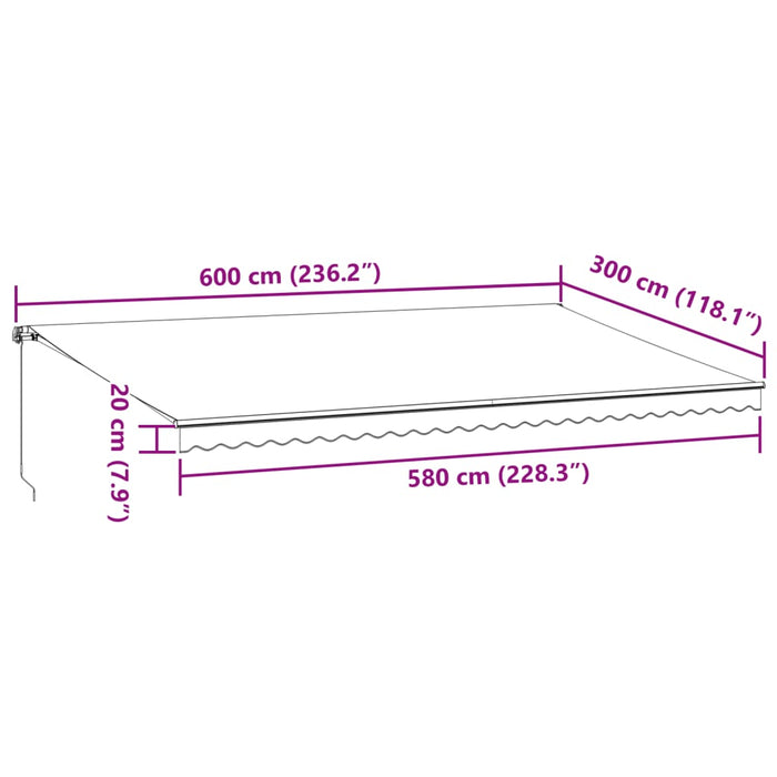 Manual Retractable Awning with LED Burgundy 600x300 cm