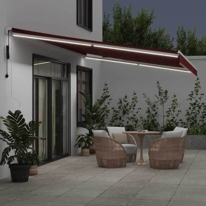 Automatic Retractable Awning with LED Burgundy 600x300 cm