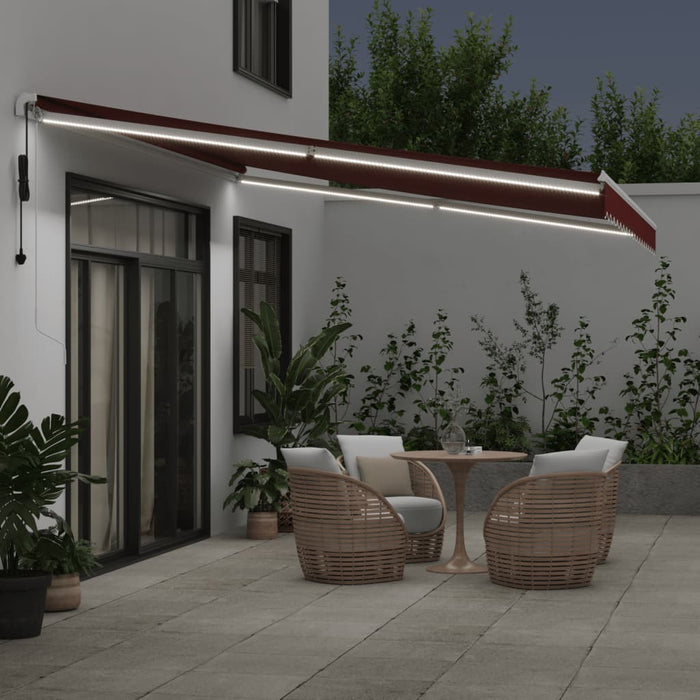 Automatic Retractable Awning with LED Burgundy 450x350 cm