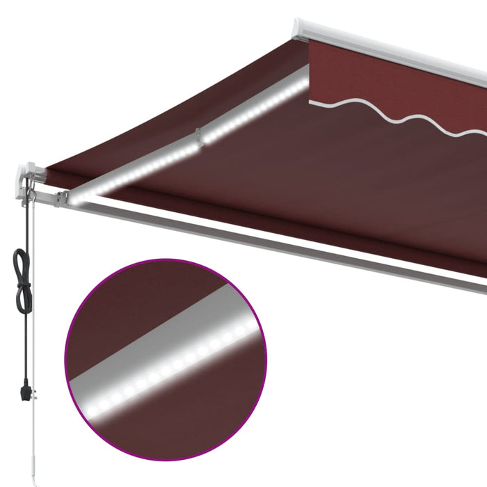 Automatic Retractable Awning with LED Burgundy 450x350 cm